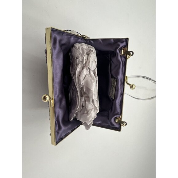 Vintage La Regale Purple Beaded Sequined Clutch Purse Clam Shell Shoulder Bag - Picture 3 of 7